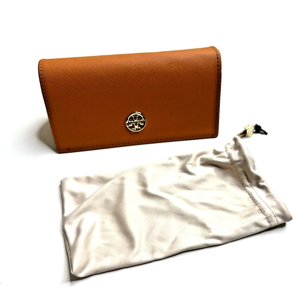 Tory Burch Sunglass Case Orange Pouch Eyeglasses 3x6x2 EUC